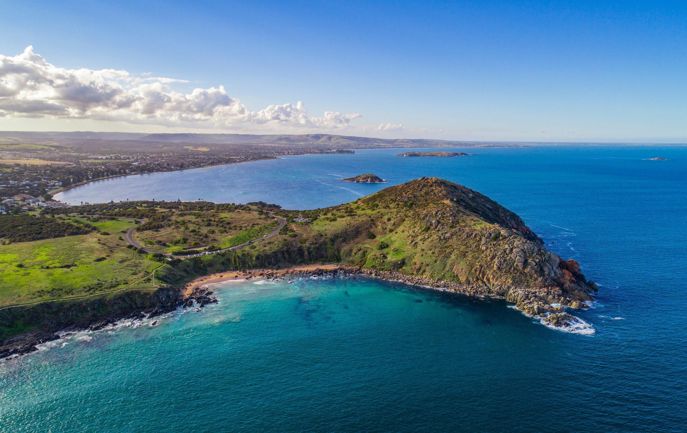 View of The Bluff in Encounter Bay overlooking Victor Harbor coastline and ocean