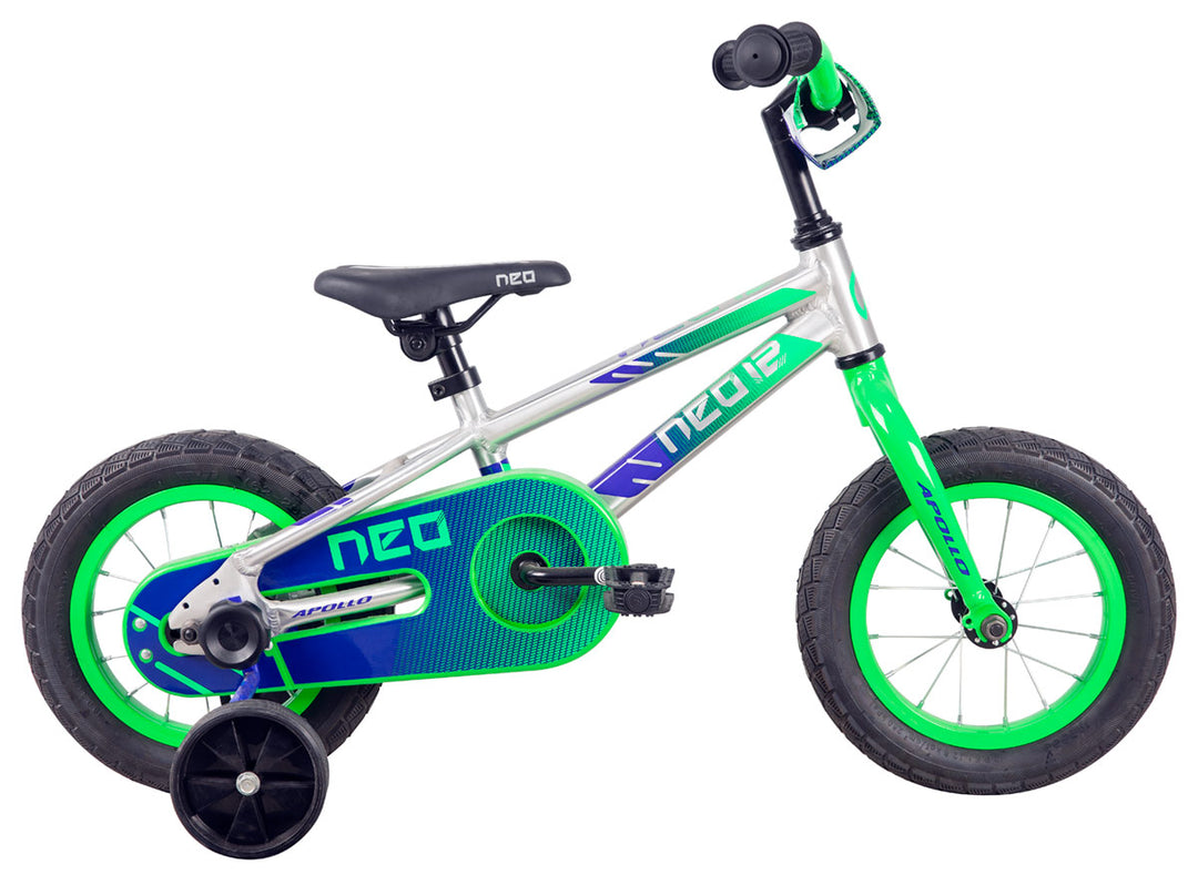 Neo+ 12 Boys Kids Bike [size:12" Colour:brushed Alloy/neon Green]