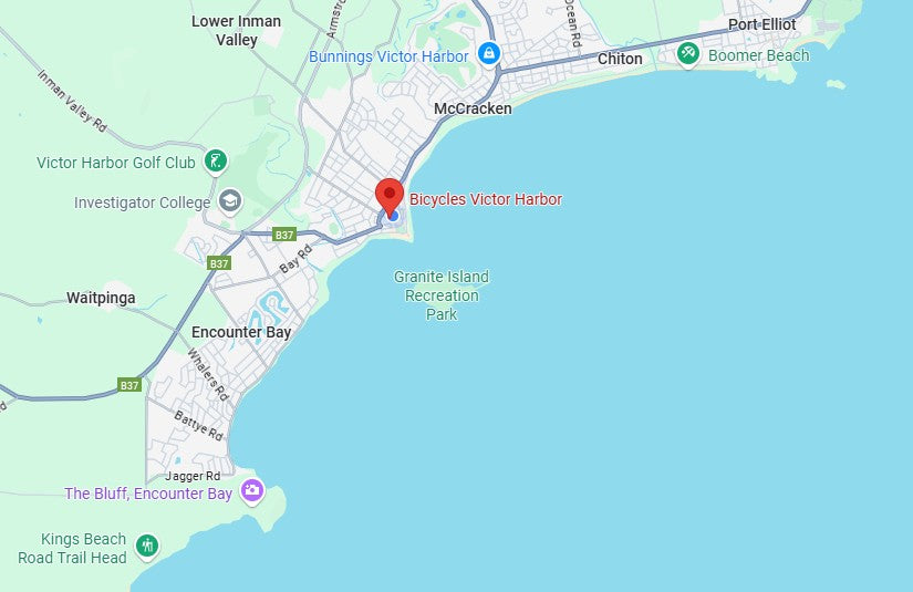 Map showing location of Bicycles Victor Harbor bike shop in Victor Harbor, South Australia